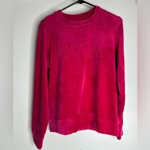 Zyia Active Womens M Fuchsia Velvet Graphic Crewneck Sweatshirt.